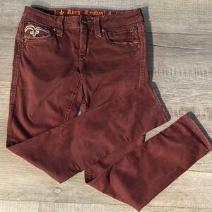 Rock Revival burgundy embellished skinny jeans 28. Good shape Stitching in gold